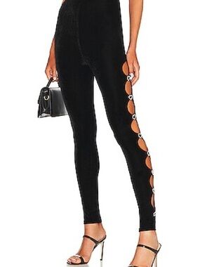 MAJORELLE Black Leggings Pants Side-Cutout Amore Heart-Link Velvet
